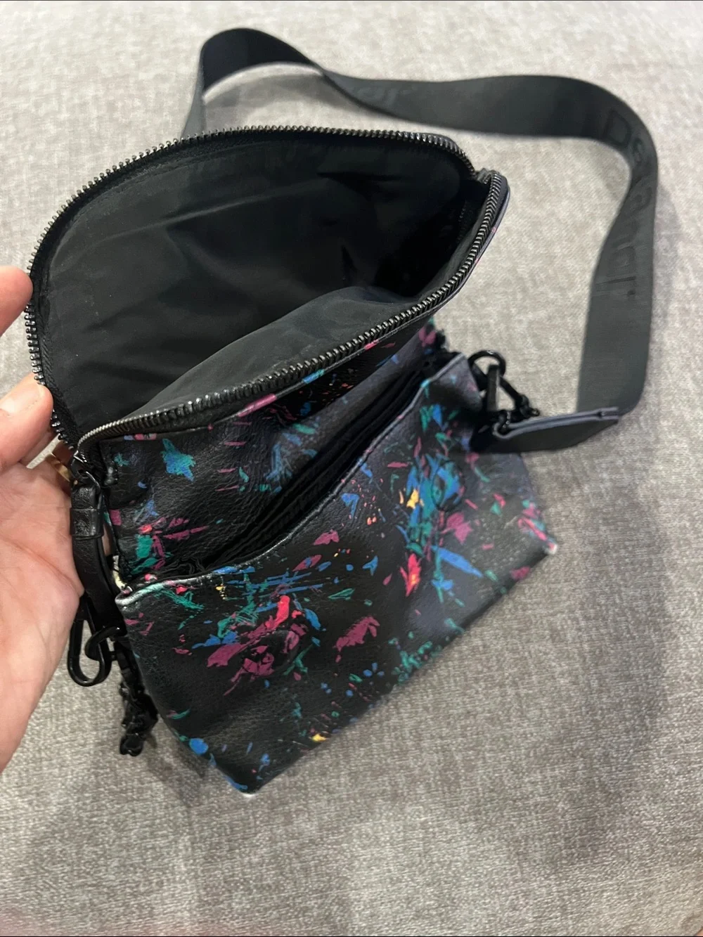 Desigual Black Crossbody Bag with Multicolor Paint-Splash